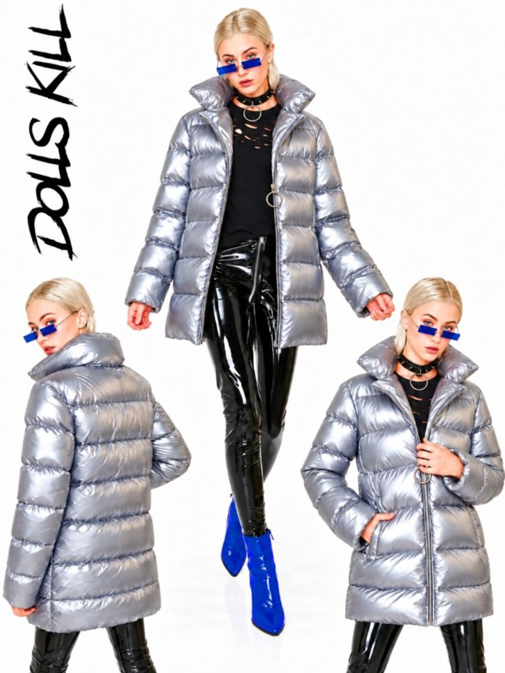 💥HOT ITEM!💥Dols Kill Oversized "Frosted" Metallic Silver Puffer in Silver